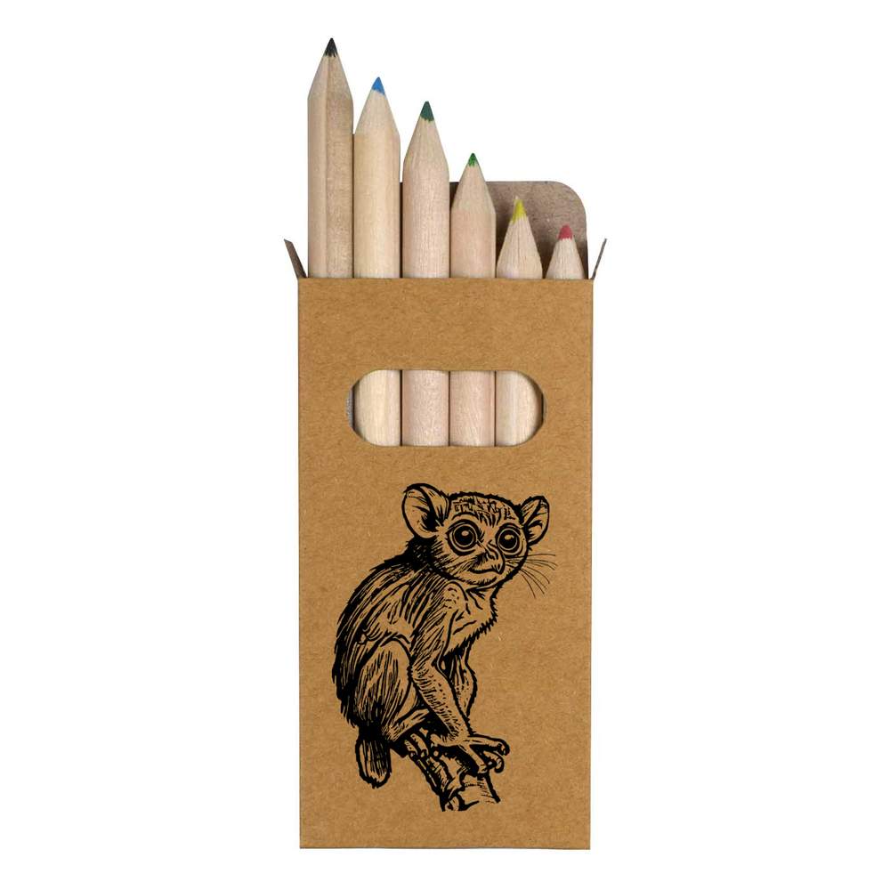 6 x 'Philippine Tarsier' Short 85mm Pencils / Coloured Pencil Set (PE00062956)