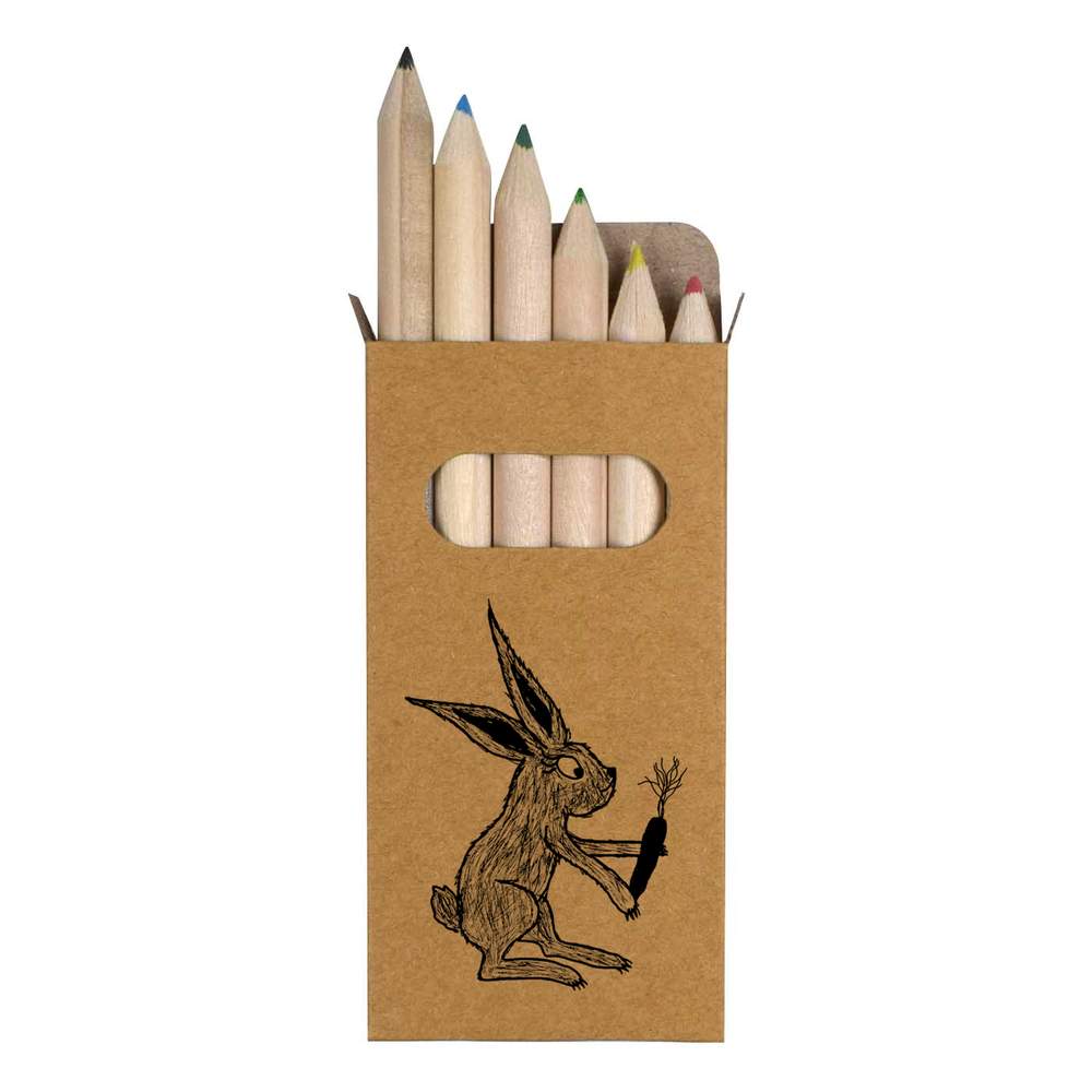 6 x 'Rabbit Eating A Carrot' Short 85mm Pencils / Coloured Pencil Set (PE00063482)