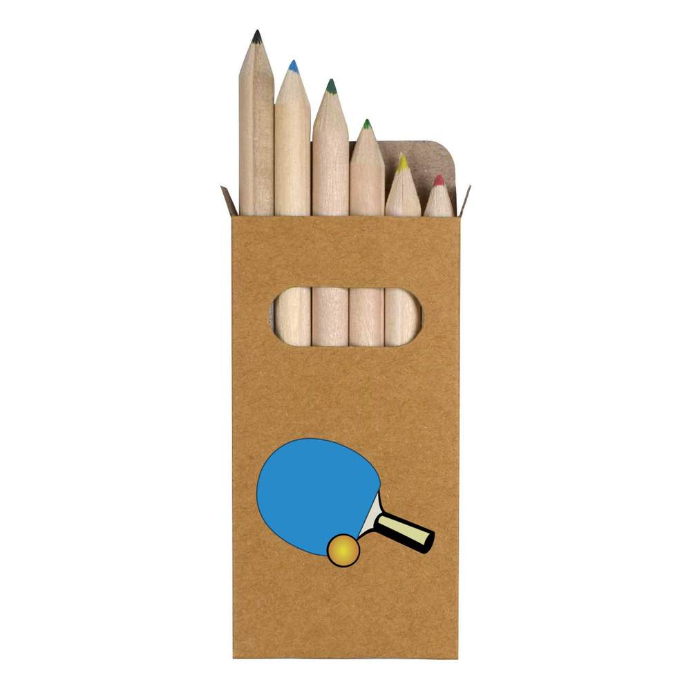 6 x 'Ping Pong Paddle' Short 85mm Pencils / Coloured Pencil Set (PE00064218)