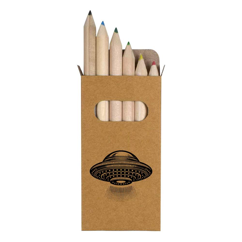 6 x 'Flying Saucer' Short 85mm Pencils / Coloured Pencil Set (PE00067310)