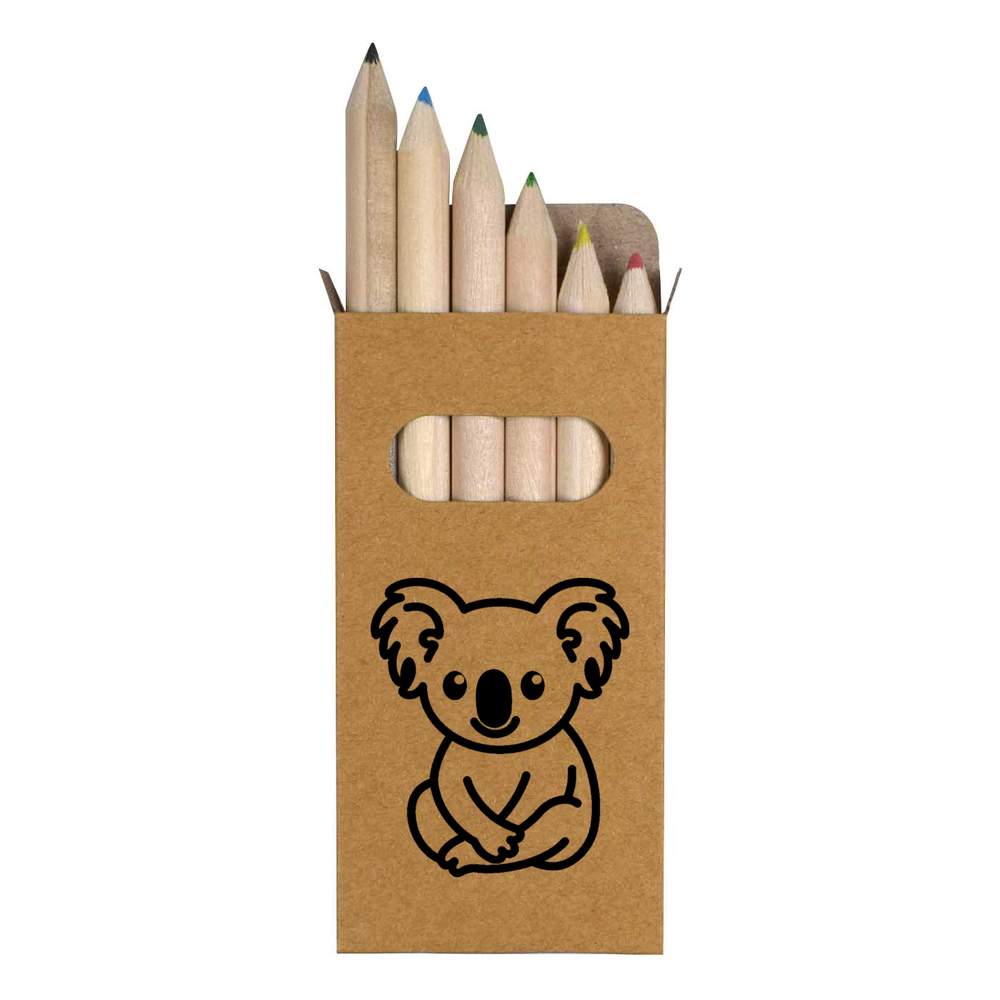 6 x 'Cute Koala Sitting' Short 85mm Pencils / Coloured Pencil Set (PE00067872)
