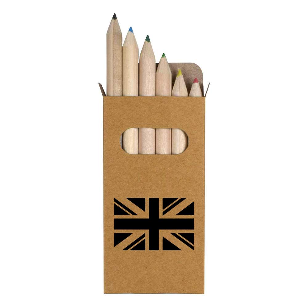 6 x 'Union Jack Minimalist' Short 85mm Pencils / Coloured Pencil Set (PE00068528)