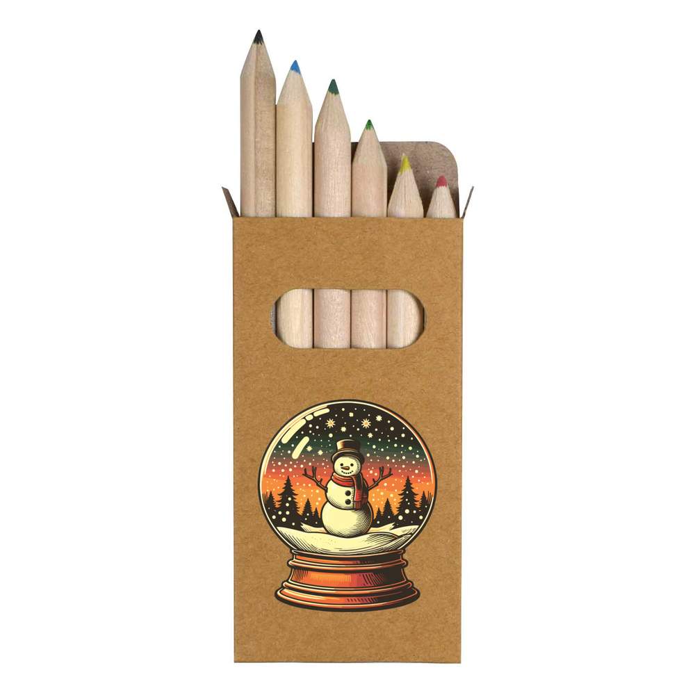 6 x 'Snowman Snow Globe' Short 85mm Pencils / Coloured Pencil Set (PE00069044)