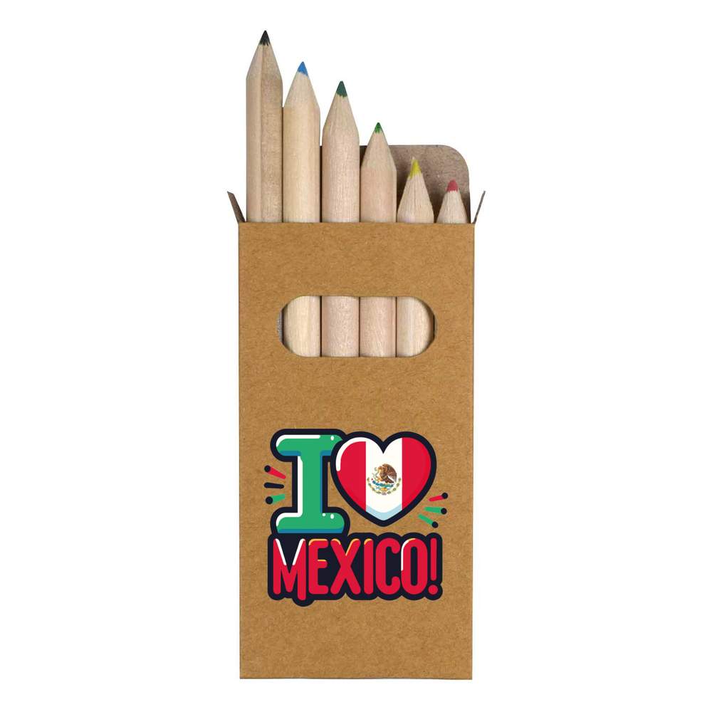 6 x 'I Love Mexico!' Short 85mm Pencils / Coloured Pencil Set (PE00069336)