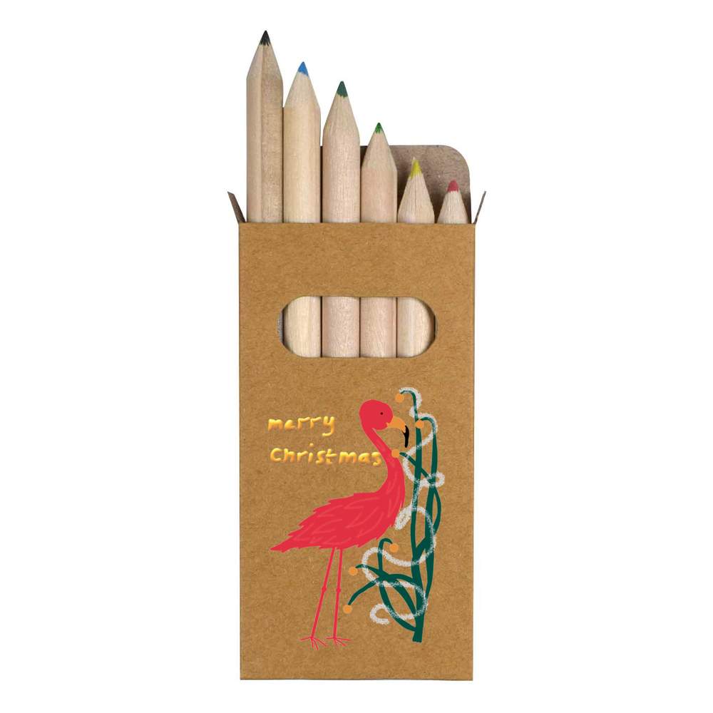 6 x 'Flamingo Decorates For Christmas ' Short 85mm Pencils / Coloured Pencil Set (PE00069406)