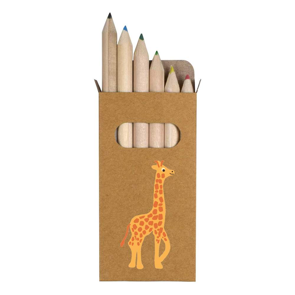6 x 'Giraffe Looking Around ' Short 85mm Pencils / Coloured Pencil Set (PE00071030)