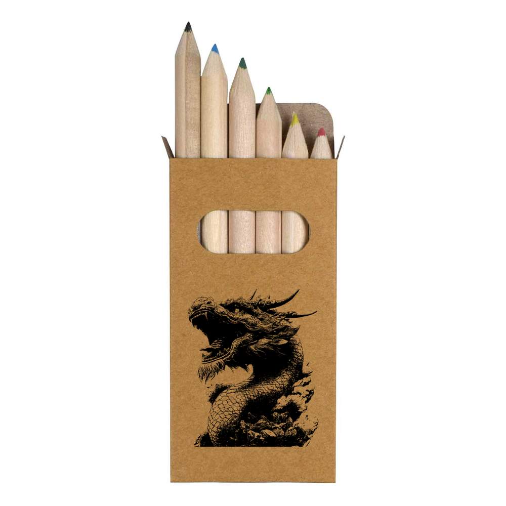 6 x 'Chinese Dragon Open Mouth' Short 85mm Pencils / Coloured Pencil Set (PE00072530)