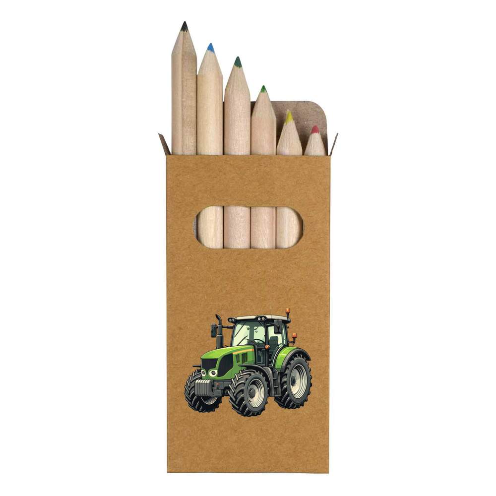 6 x 'Green Farm Tractor' Short 85mm Pencils / Coloured Pencil Set (PE00072894)