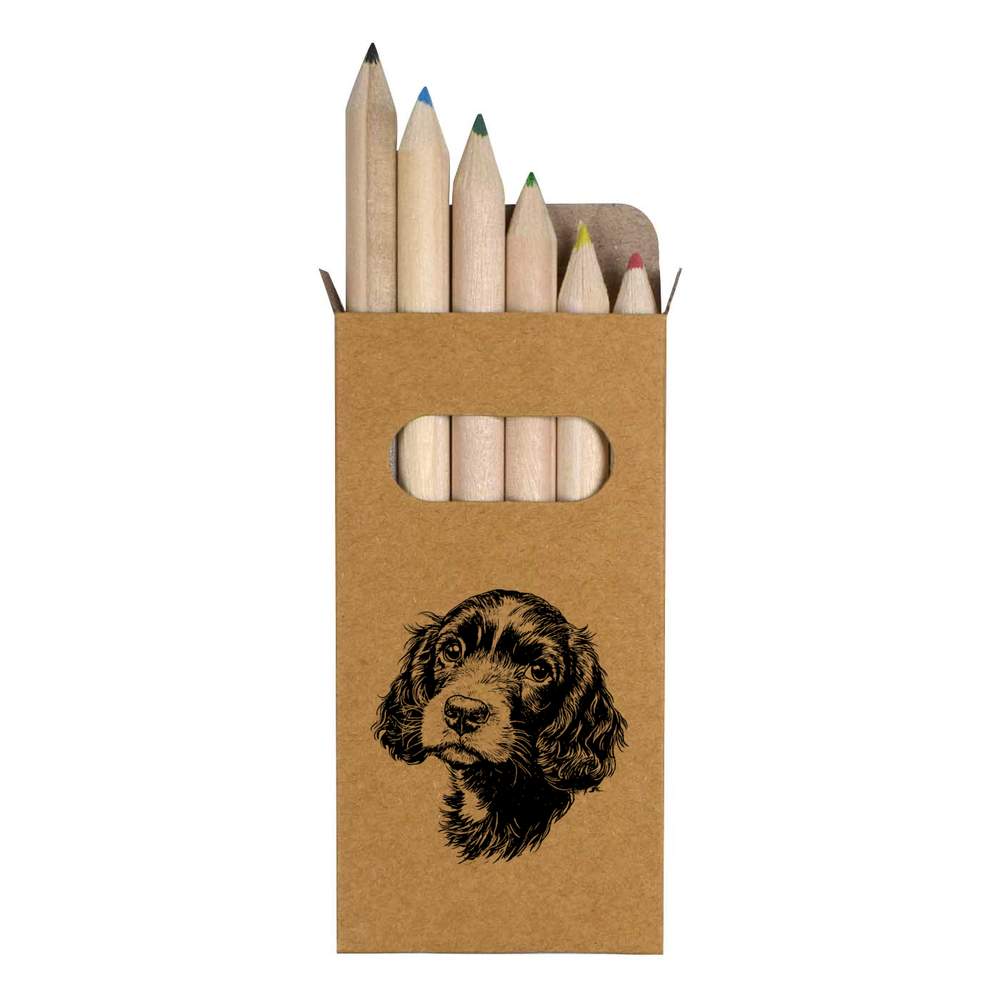 6 x 'Cocker Spaniel Puppy' Short 85mm Pencils / Coloured Pencil Set (PE00073050)