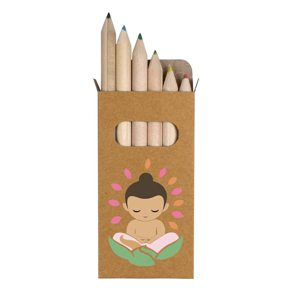 6 x 'Little buddah ' Short 85mm Pencils / Coloured Pencil Set (PE00073558)