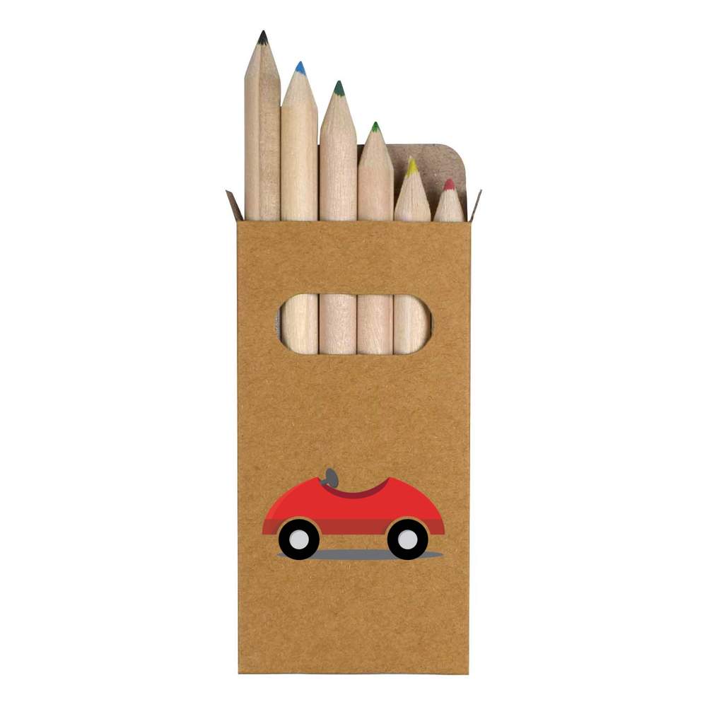 6 x 'Red Toy Car' Short 85mm Pencils / Coloured Pencil Set (PE00073824)