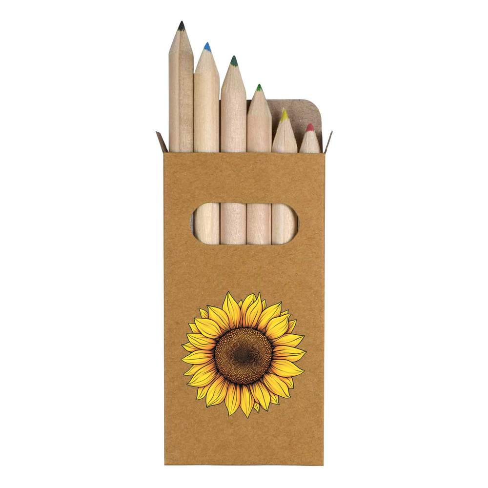 6 x 'Sunflower Head' Short 85mm Pencils / Coloured Pencil Set (PE00073968)