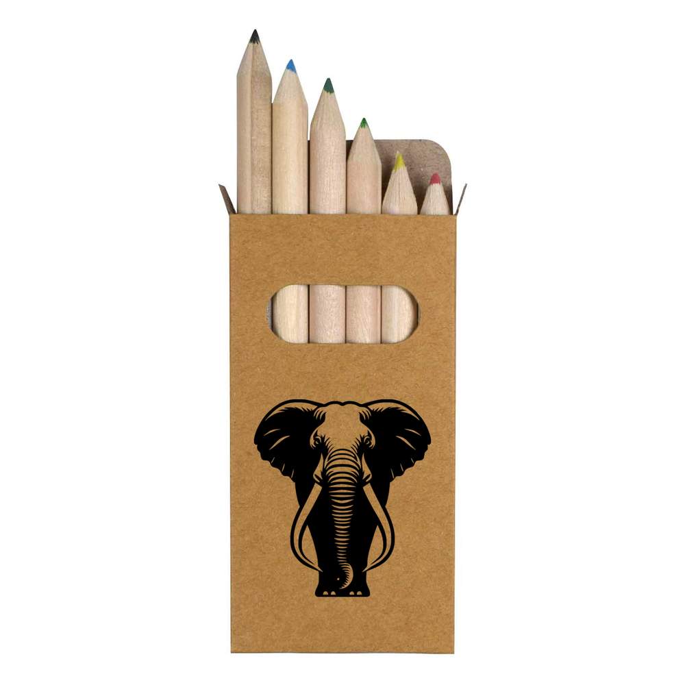 6 x 'Standing Elephant' Short 85mm Pencils / Coloured Pencil Set (PE00074812)