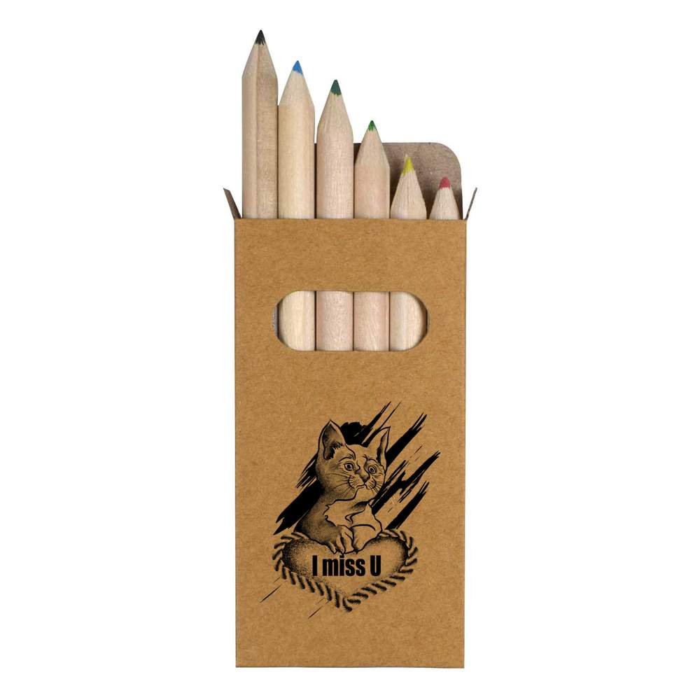 6 x 'A Cat’s Lonely Heart' Short 85mm Pencils / Coloured Pencil Set (PE00075154)