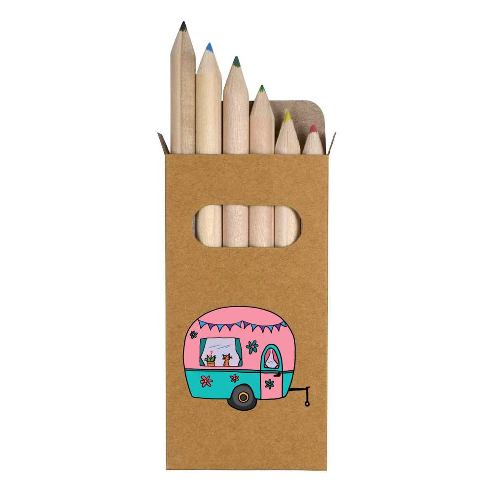 6 x 'Caravan Fun' Short 85mm Pencils / Coloured Pencil Set (PE00077660)