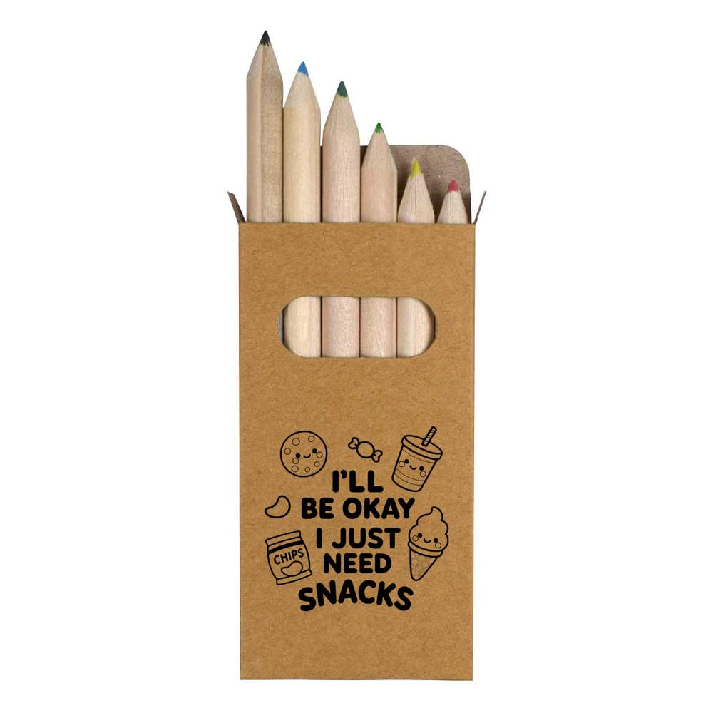 6 x 'I'll Be Okay. I Just Need Snacks' Short 85mm Pencils / Coloured Pencil Set (PE00077800)