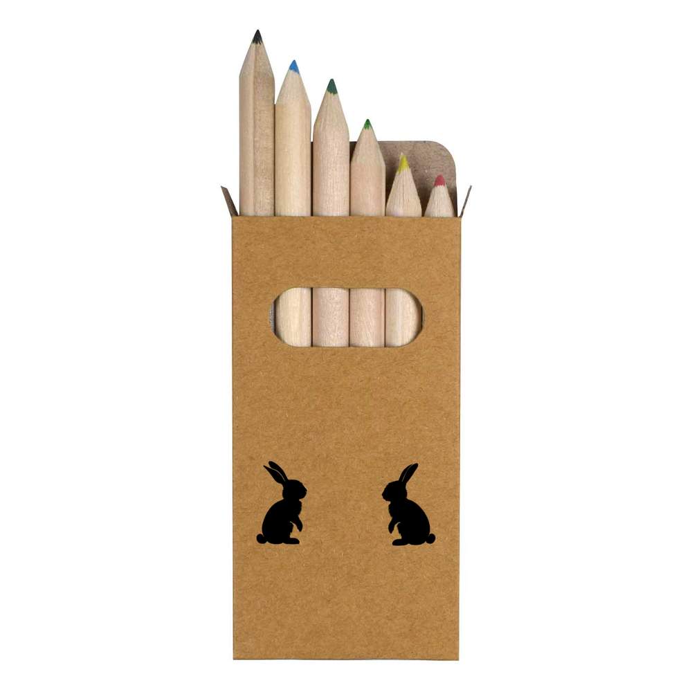 6 x 'Two Bunnies Silhouette' Short 85mm Pencils / Coloured Pencil Set (PE00078372)