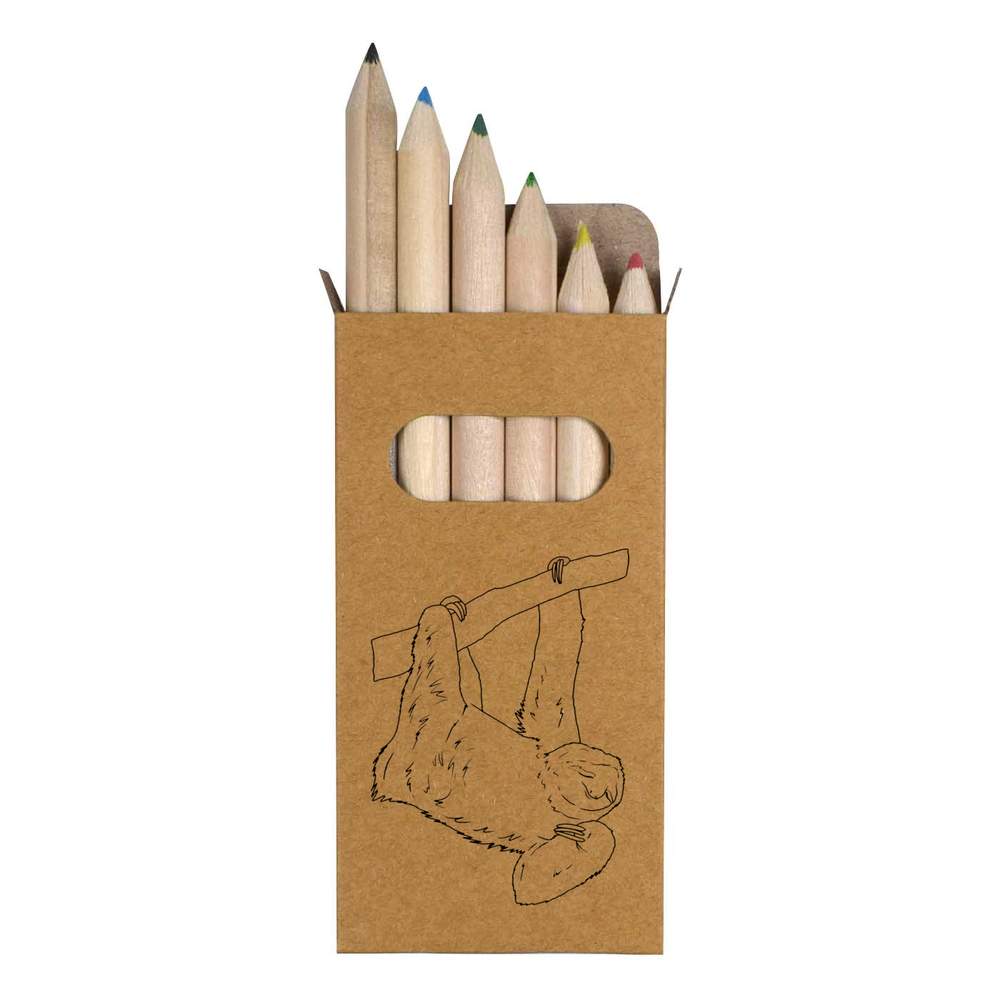 6 x 'Cute Dangling Sloth' Short 85mm Pencils / Coloured Pencil Set (PE00078668)