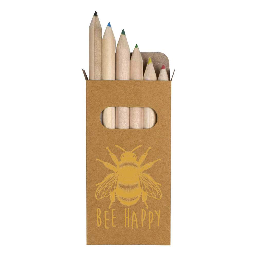 6 x 'Bee Happy Bumblebee' Short 85mm Pencils / Coloured Pencil Set (PE00079076)