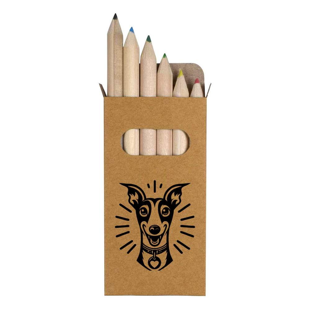 6 x 'Happy Whippet Dog Portrait' Short 85mm Pencils / Coloured Pencil Set (PE00079126)