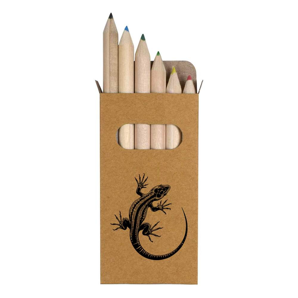 6 x 'Sand Lizard Resting' Short 85mm Pencils / Coloured Pencil Set (PE00079248)
