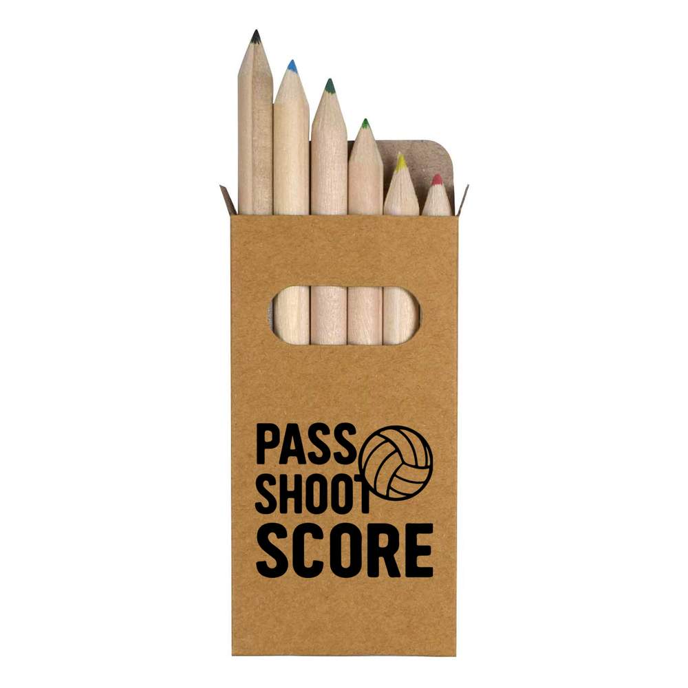 6 x 'Netball Pass Shoot Score' Short 85mm Pencils / Coloured Pencil Set (PE00079988)