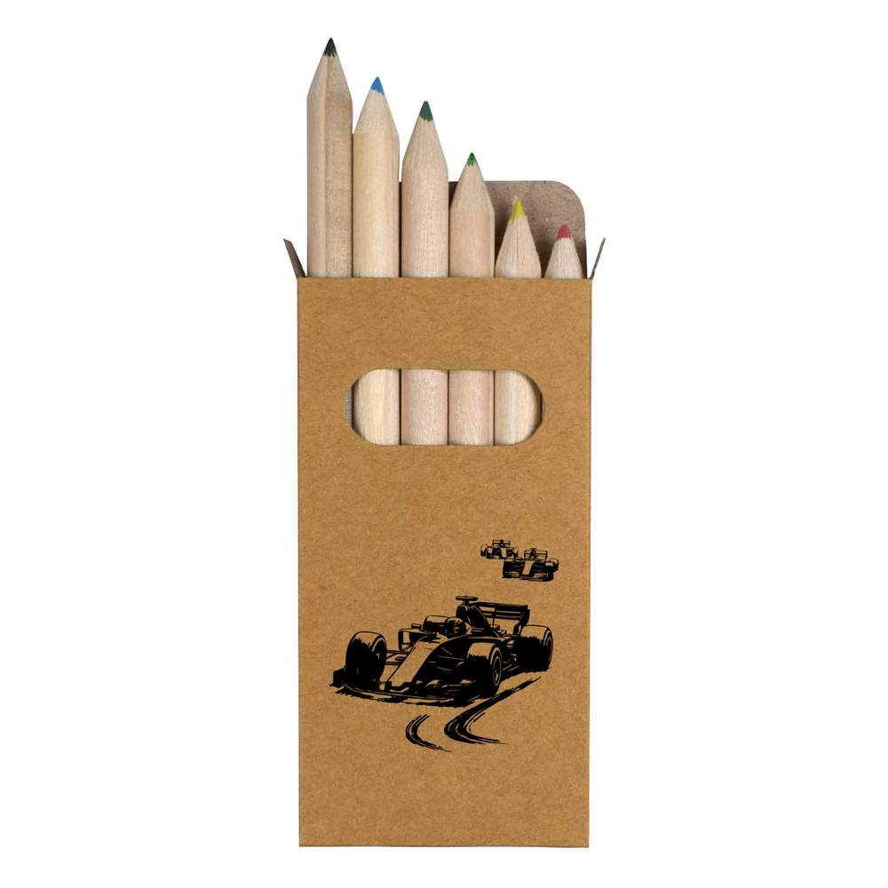 6 x 'Racing Action Cars' Short 85mm Pencils / Coloured Pencil Set (PE00079998)