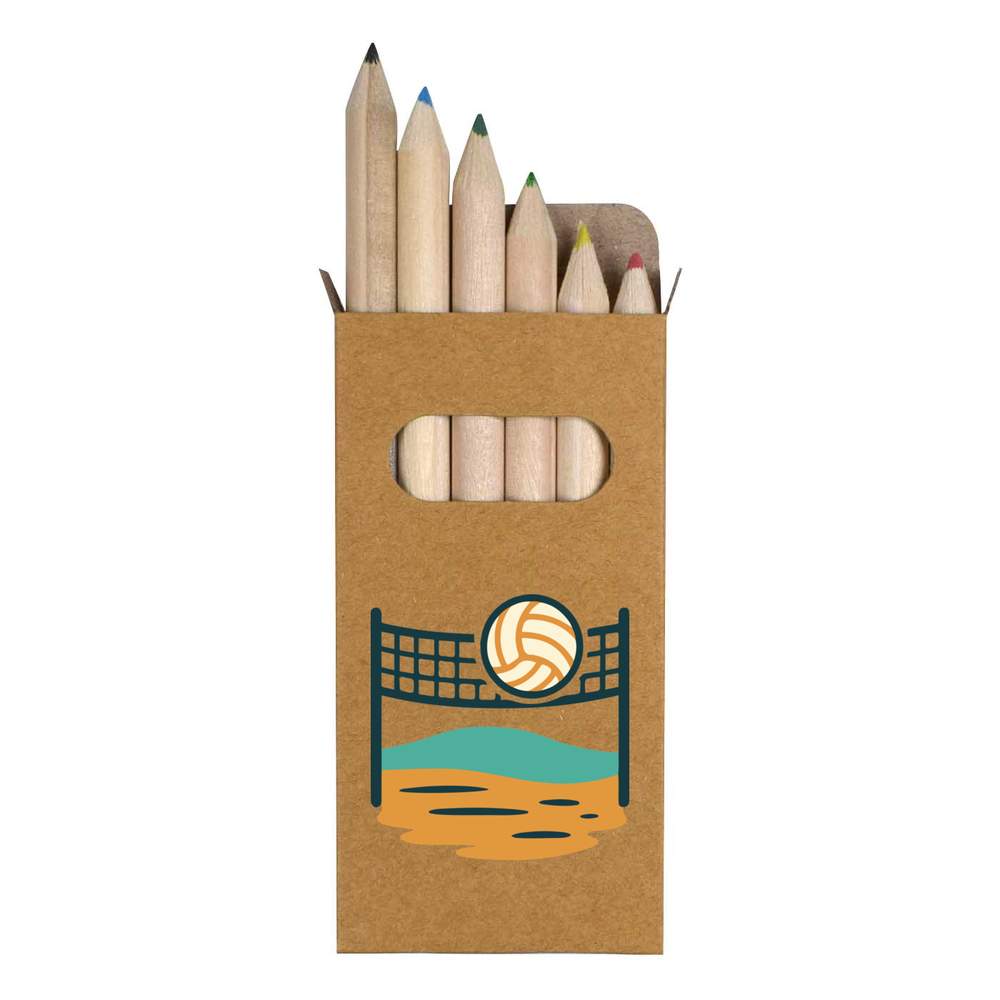 6 x 'Volleyball and Net' Short 85mm Pencils / Coloured Pencil Set (PE00080048)