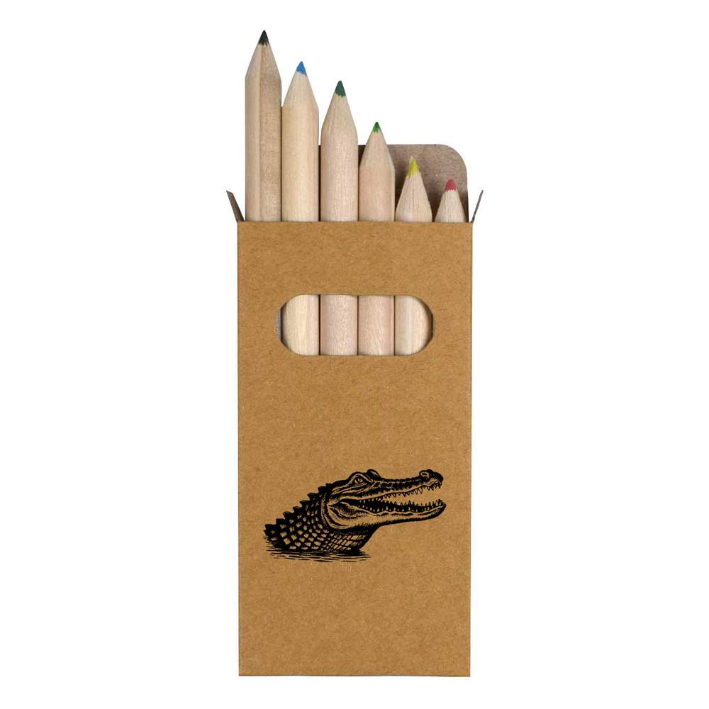 6 x 'Crocodile in Water' Short 85mm Pencils / Coloured Pencil Set (PE00080604)
