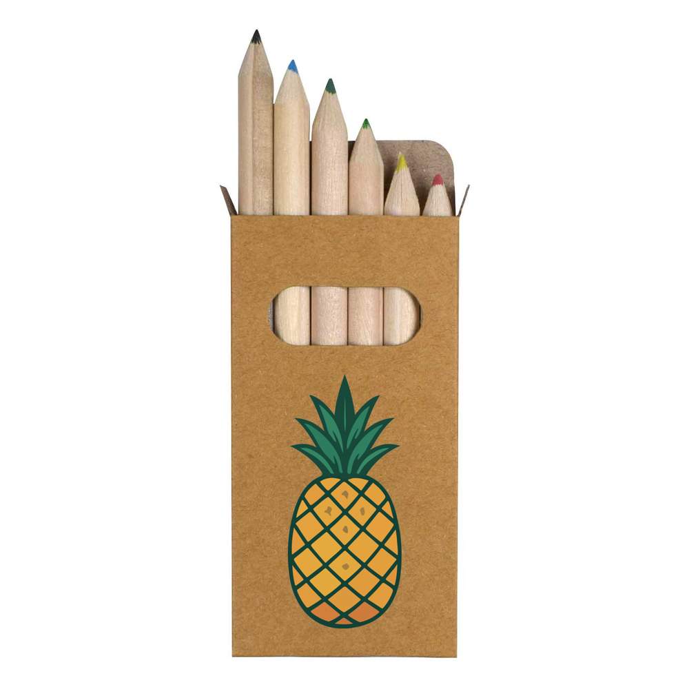 6 x 'Whole Pineapple' Short 85mm Pencils / Coloured Pencil Set (PE00080654)