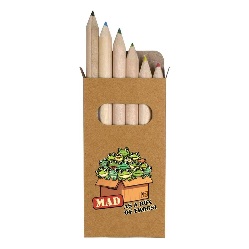 6 x 'Mad As A Box Of Frogs' Short 85mm Pencils / Coloured Pencil Set (PE00081048)