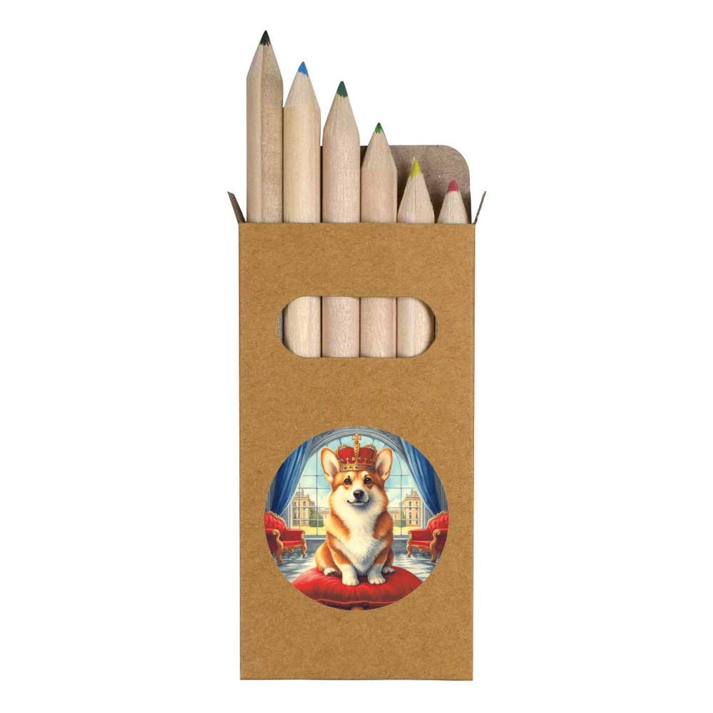 6 x 'Royal Welsh Corgi' Short 85mm Pencils / Coloured Pencil Set (PE00081260)