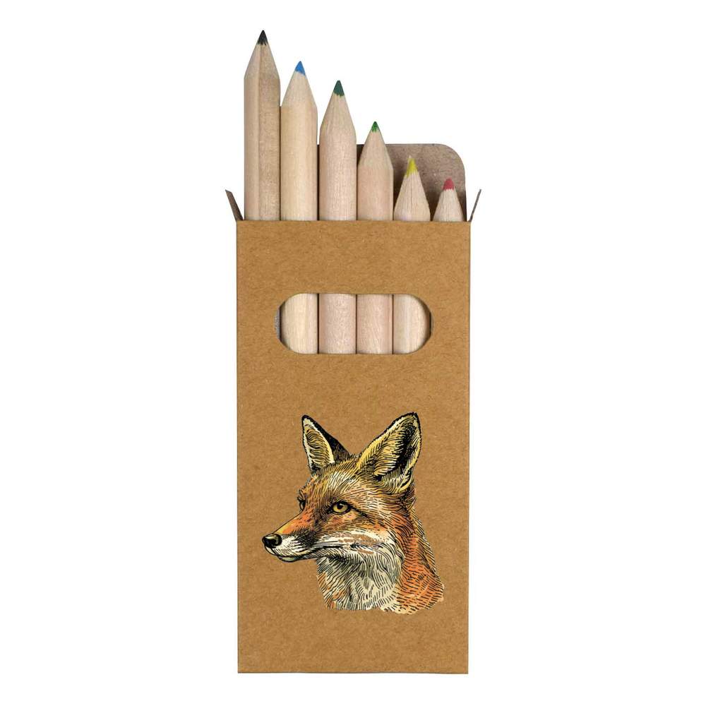6 x 'Vintage Fox Portrait' Short 85mm Pencils / Coloured Pencil Set (PE00081532)