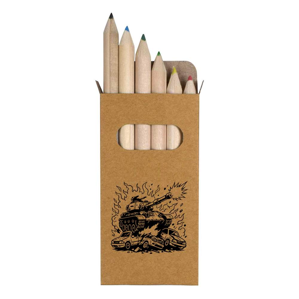 6 x 'Battle Tank' Short 85mm Pencils / Coloured Pencil Set (PE00081596)