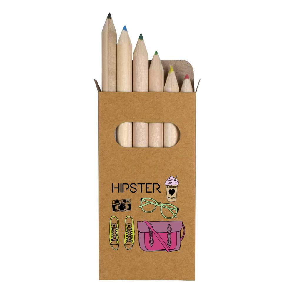 6 x 'On trend' Short 85mm Pencils / Coloured Pencil Set (PE00082814)