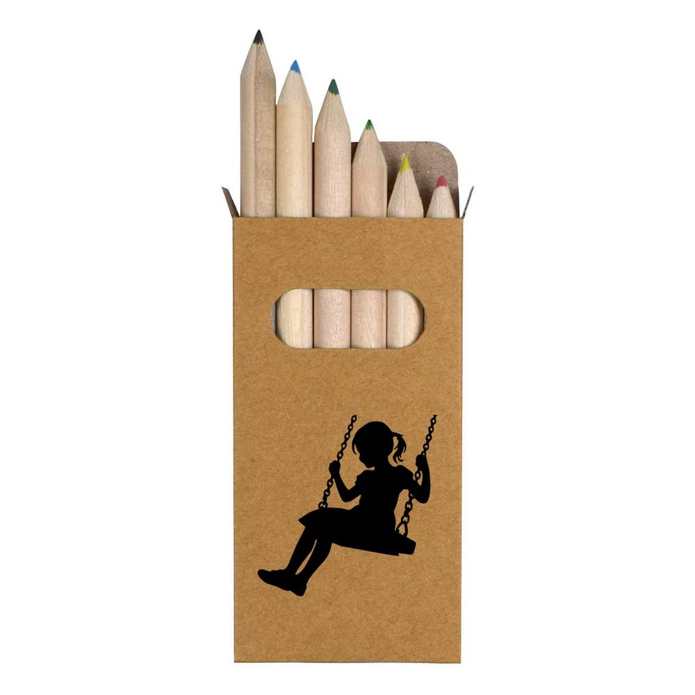 6 x 'Girl On A Swing' Short 85mm Pencils / Coloured Pencil Set (PE00083564)