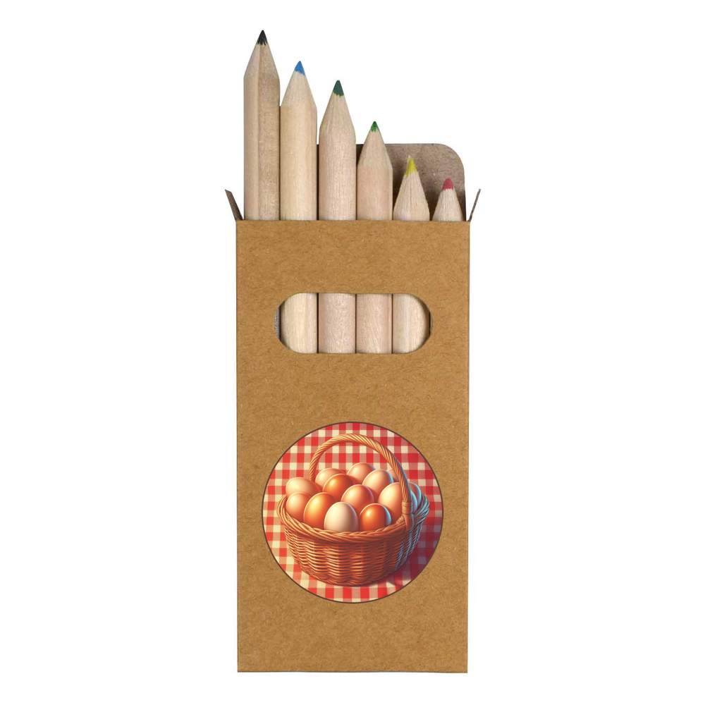6 x 'Egg Basket' Short 85mm Pencils / Coloured Pencil Set (PE00083784)