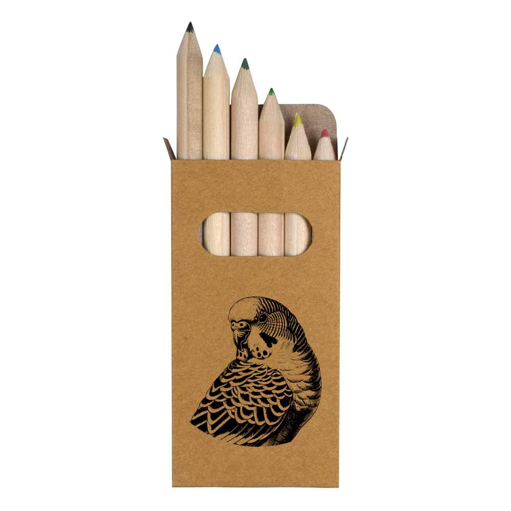6 x 'Budgie Portrait' Short 85mm Pencils / Coloured Pencil Set (PE00084184)
