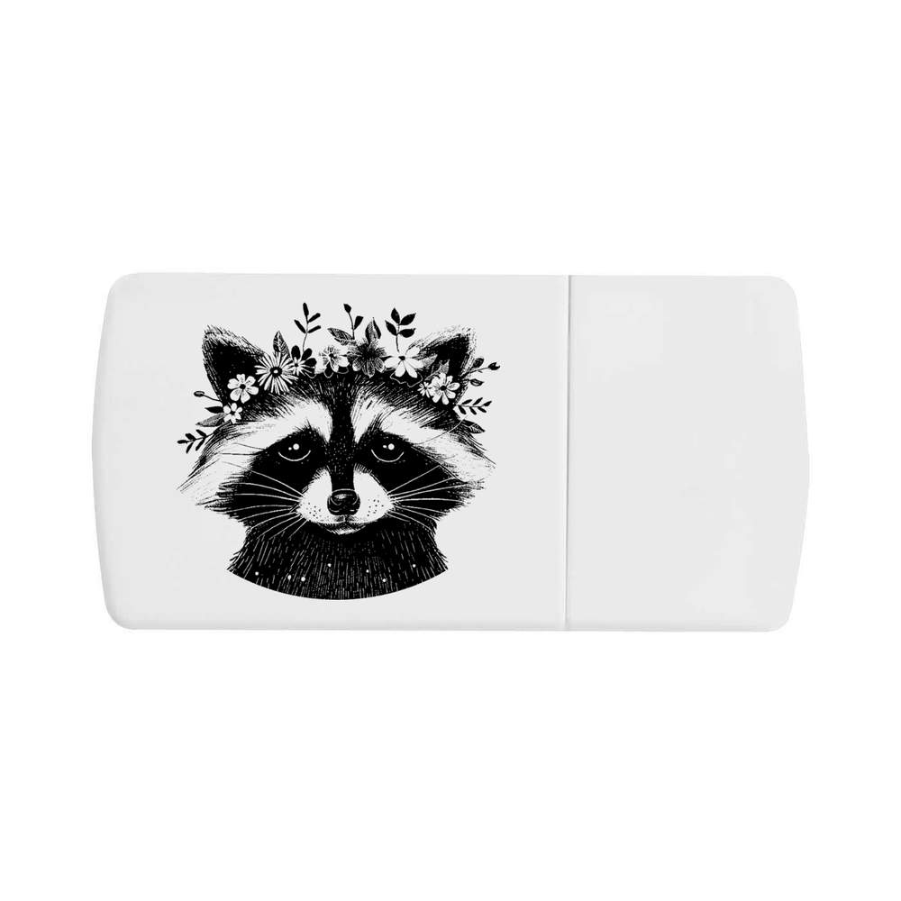 'Raccoon with Floral Crown' Pill Box with Tablet Splitter (PI00034028)