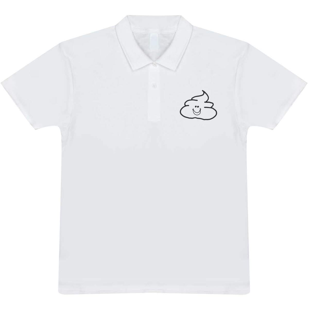 'Happy Poo' Adult Polo Shirt - White, L - Adult 100% Cotton Collared Shirt for Work, Golf, Teams and Uniforms (PL00010043)