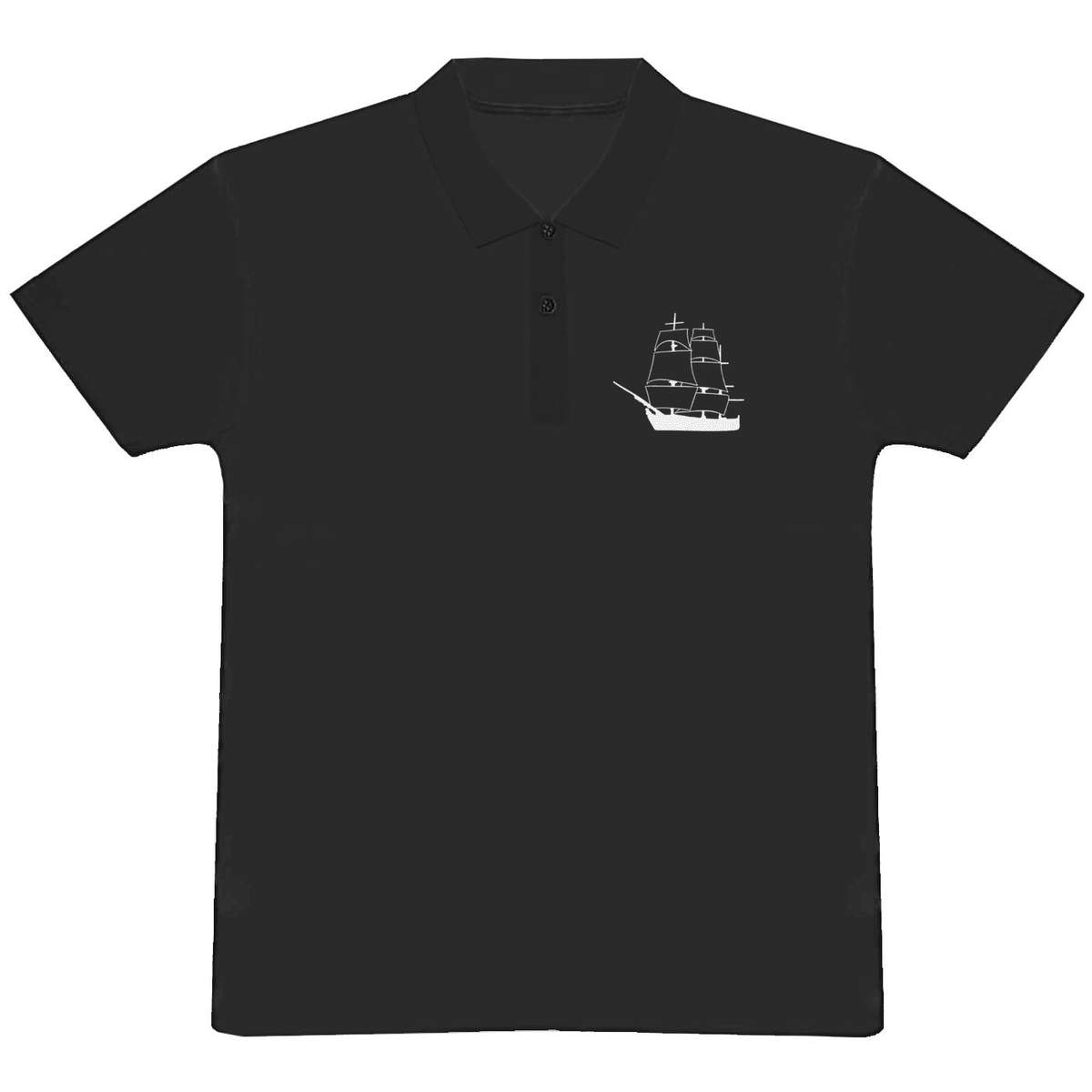 'Sailing Ship' Adult Polo Shirt - Black, L - Adult 100% Cotton Collared Shirt for Work, Golf, Teams and Uniforms (PL00152372)