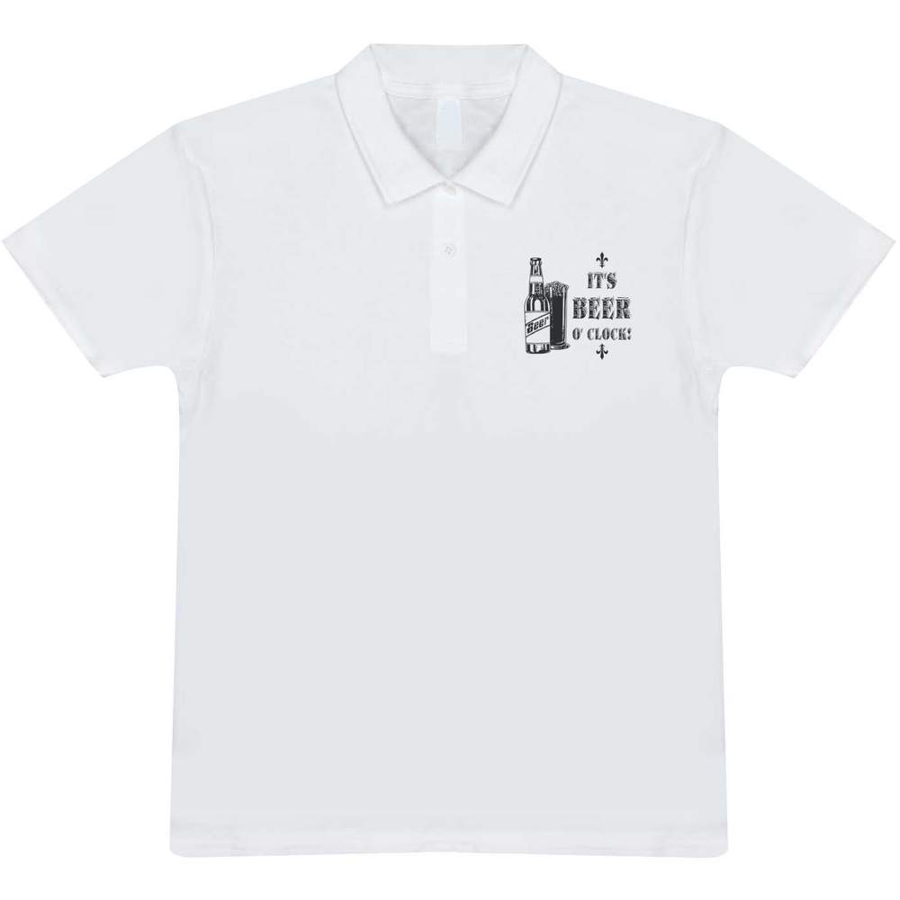 'It's Beer O' Clock' Adult Polo Shirt / T-Shirt (M, White) (PL00281845)