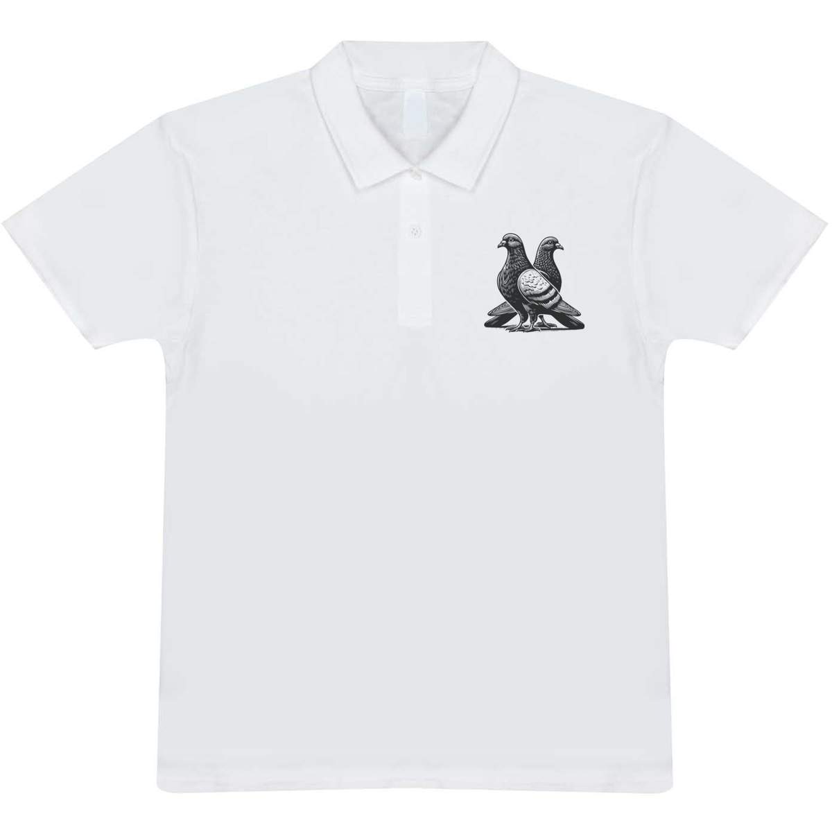 'Pigeon Friends' Adult Polo Shirt - White, M - Adult 100% Cotton Collared Shirt for Work, Golf, Teams and Uniforms (PL00330655)