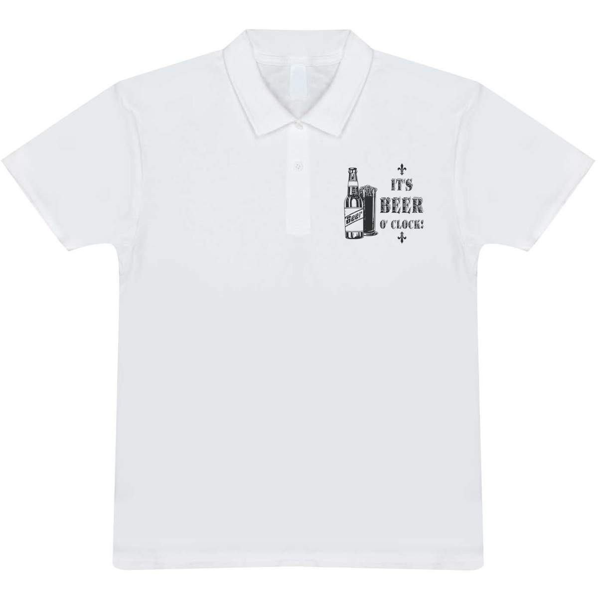 'It's Beer O' Clock' Adult Polo Shirt / T-Shirt (S, White) (PL00281844)
