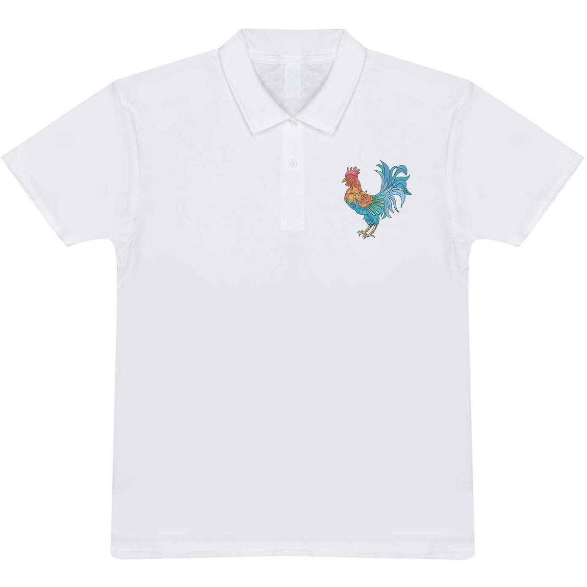'Colourful Rooster' Adult Polo Shirt / T-Shirt (S, White) (PL00332874)