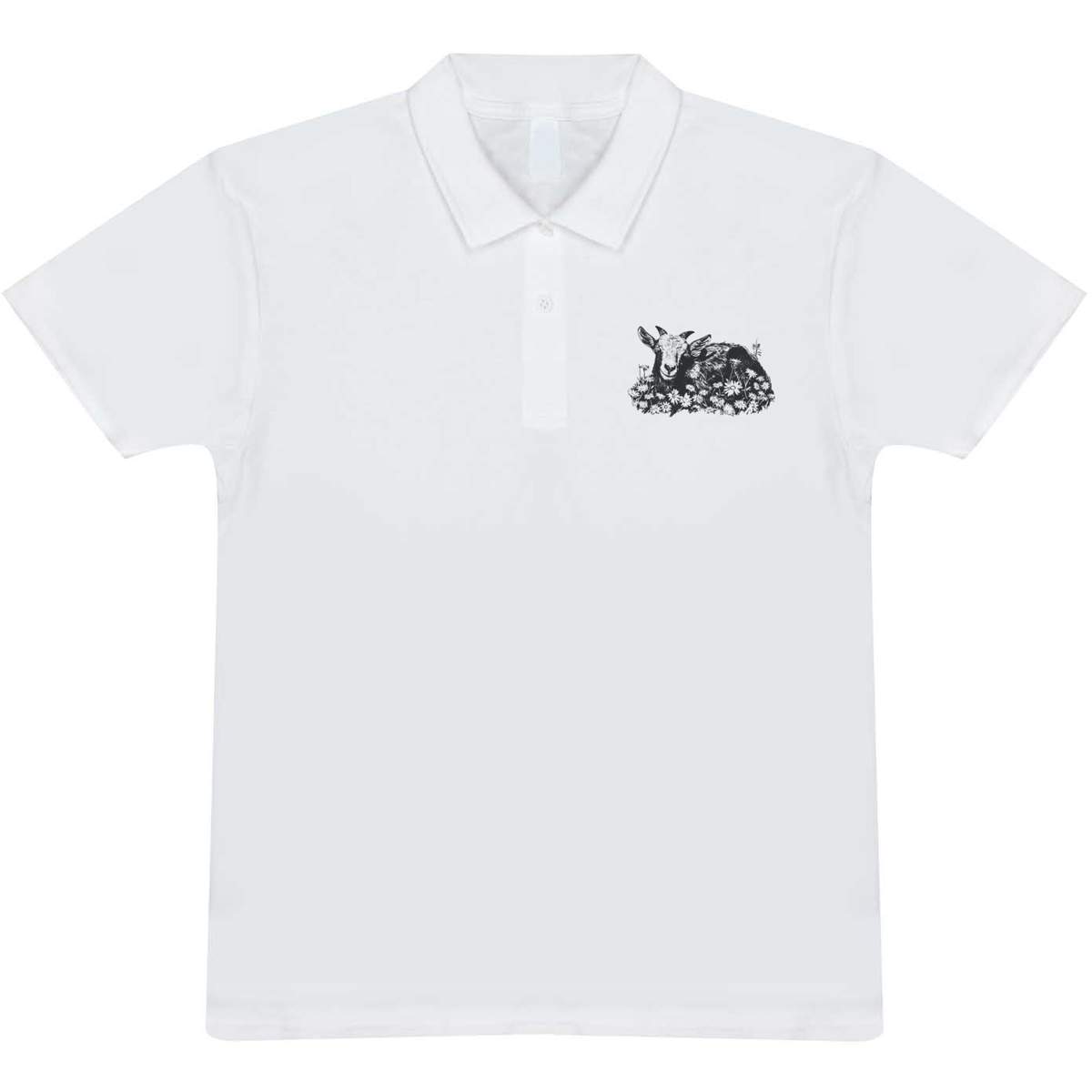'Happy Goat with Flowers ' Adult Polo Shirt / T-Shirt (PL057102)