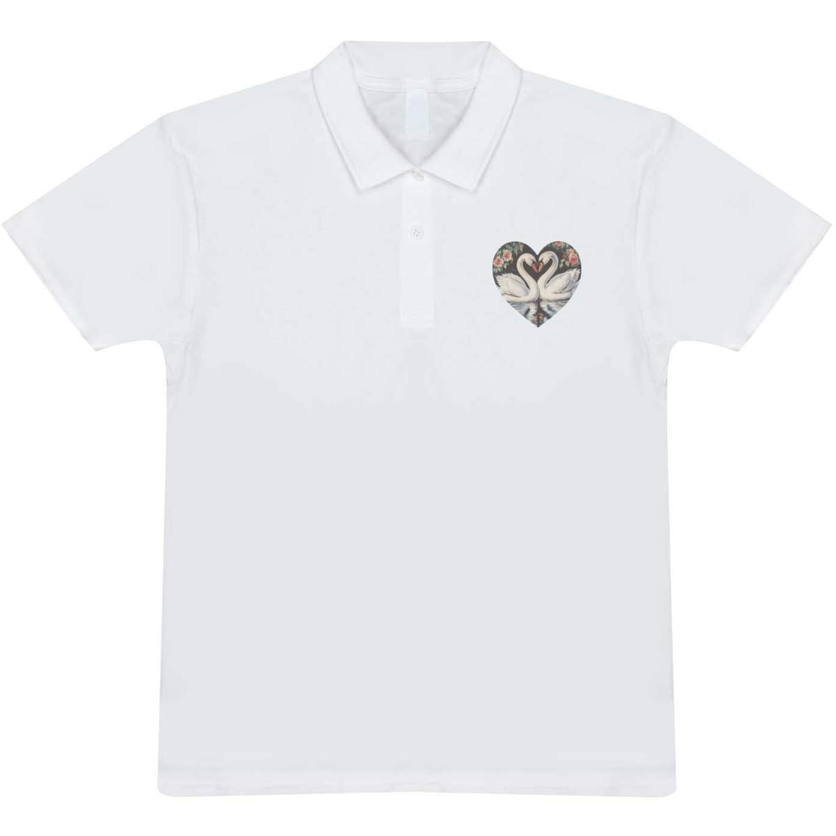 'Swan Couple with Flowers' Adult Polo Shirt / T-Shirt (XL, White) (PL00332287)