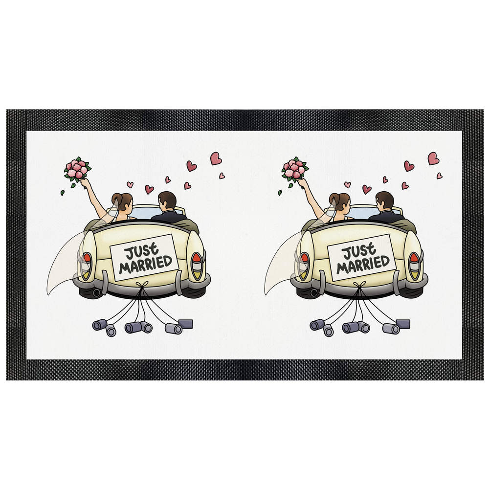 'Just Married Couple Car' Pet Feeding Mat - Placemat for Dog / Cat Food and Water Bowls, Kitchens and Floors (PM00025231)