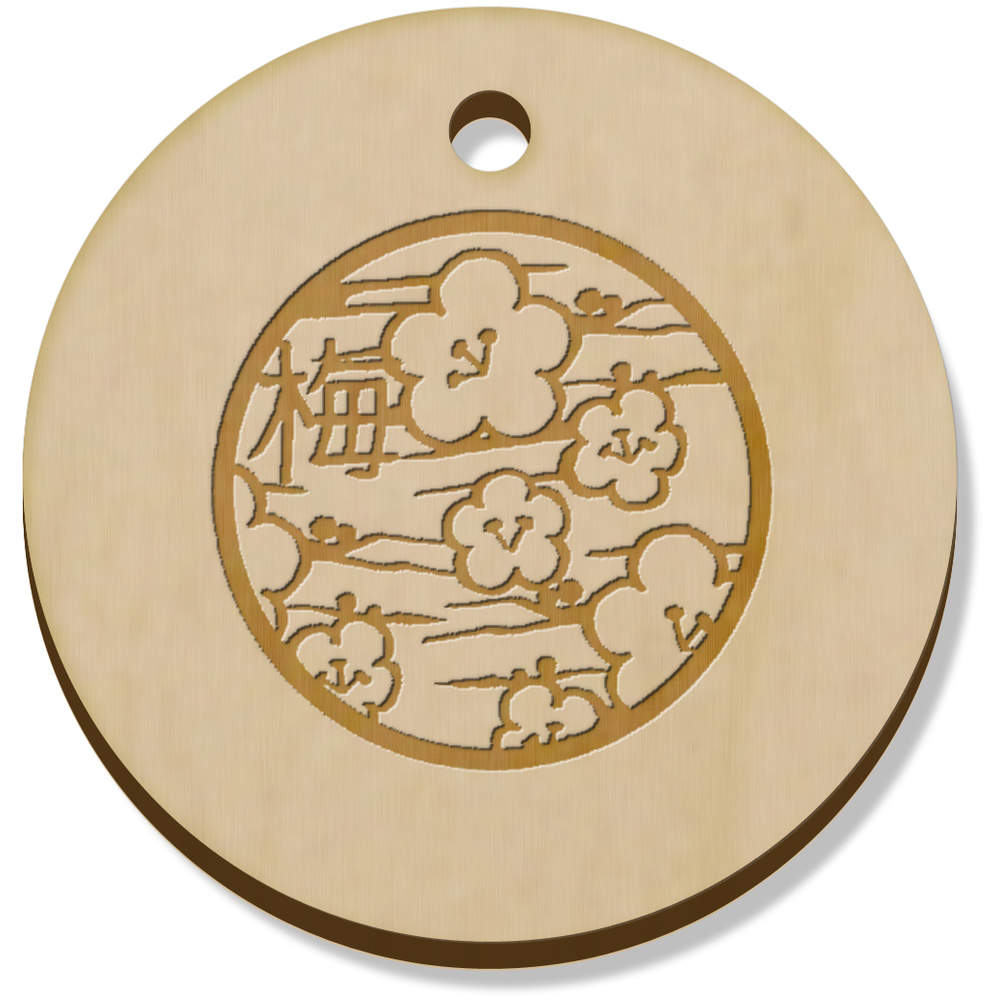11 x 34mm 'Japanese Blossom' Wooden Pendants / Charms (PN00002304)