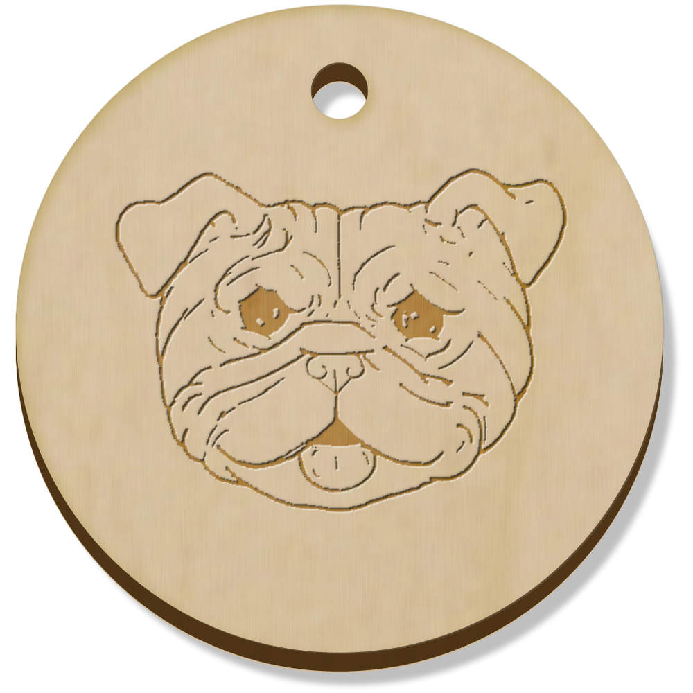 11 x 34mm 'Pug Dog Face' Wooden Pendants / Charms (PN00003543)